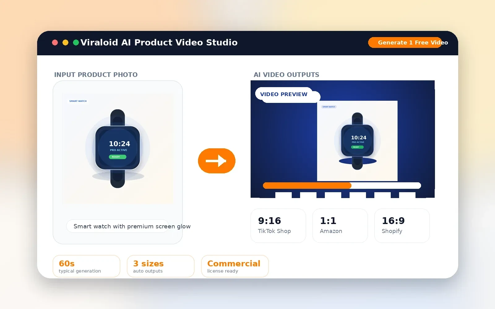 Viraloid AI product photo to video studio preview